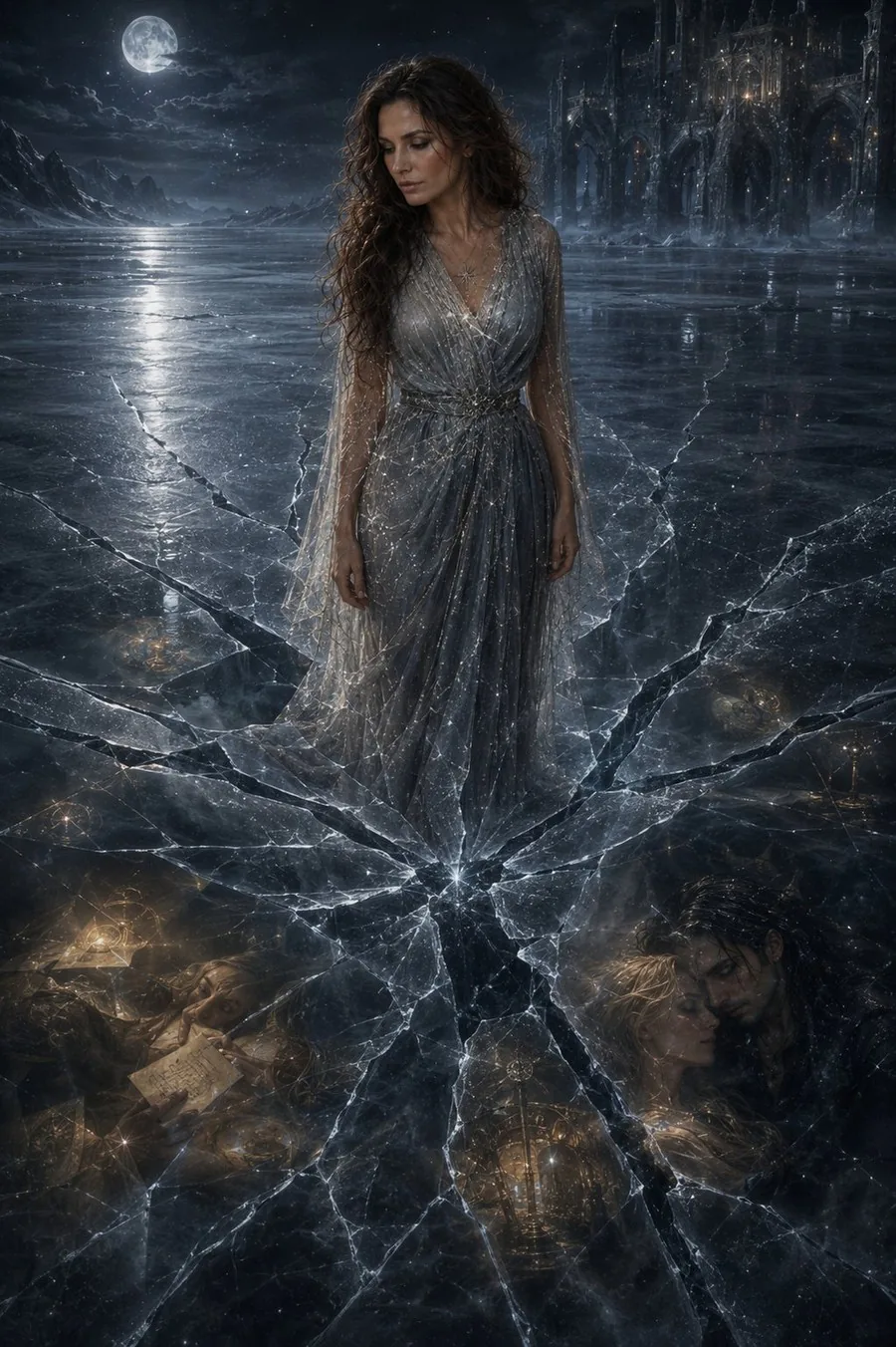 The cracked trust — ice breaking outward, the frozen remains of tenderness beneath.
