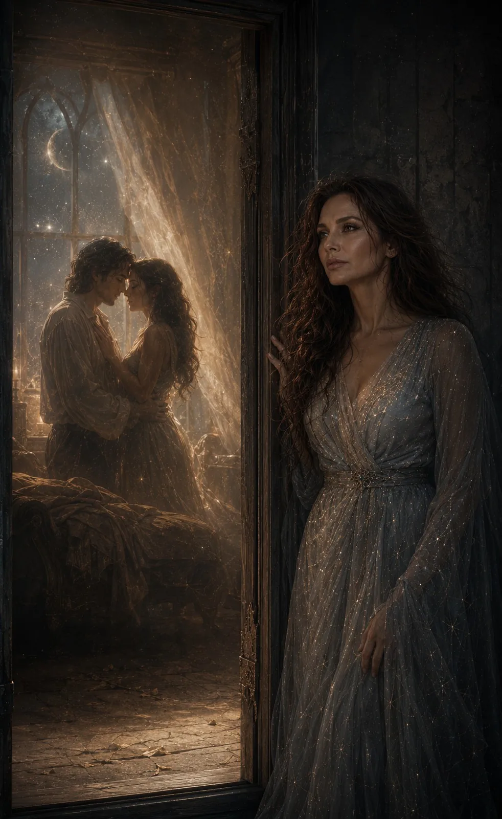 A warm memory through an open doorway — love before it begins to disappear.