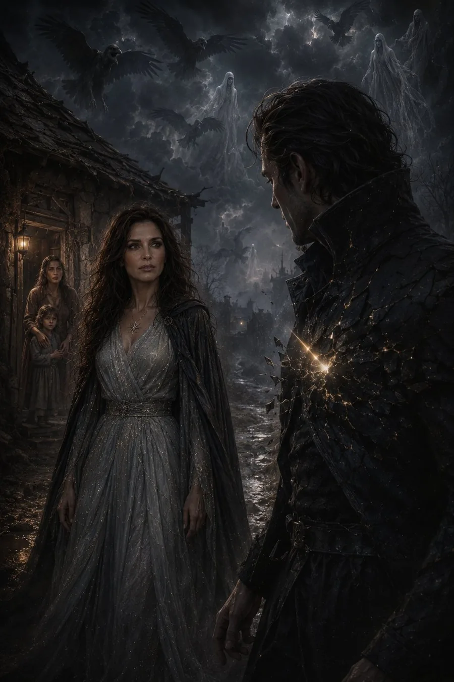 The gaze — the Soul meets his eyes, and the first spark cracks the steel he confined.